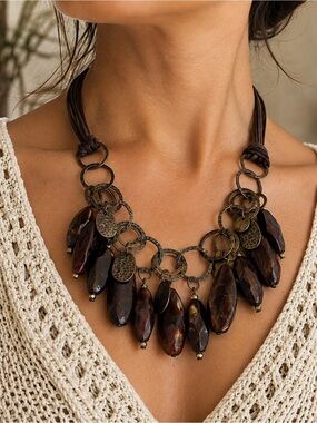 BOGO Brown Beaded Statement Necklace